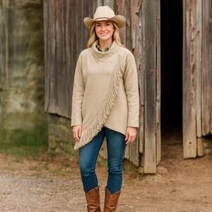 NWT Orvis Alpaca Beige Herringbone Cape Jacket Size Small